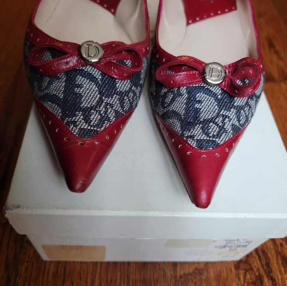 Rare! Dior Classic Canvas Logo Flats with Burgundy Trim - Picture 4 of 11